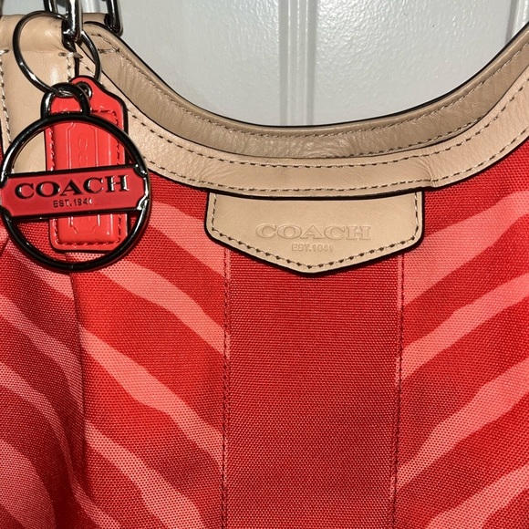 COACH Large Orange Signature Exotic Stripe Leather Shoulder Strap Tote Bag - Picture 4 of 16